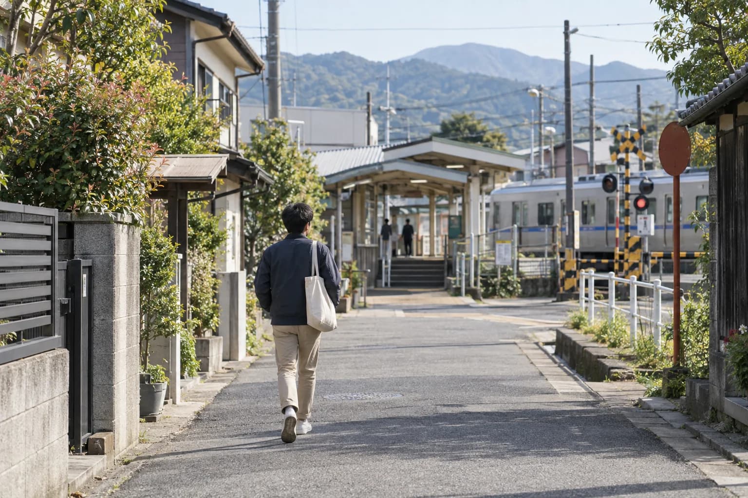Perjalanan menuju stasiun di lingkungan permukiman Jepang